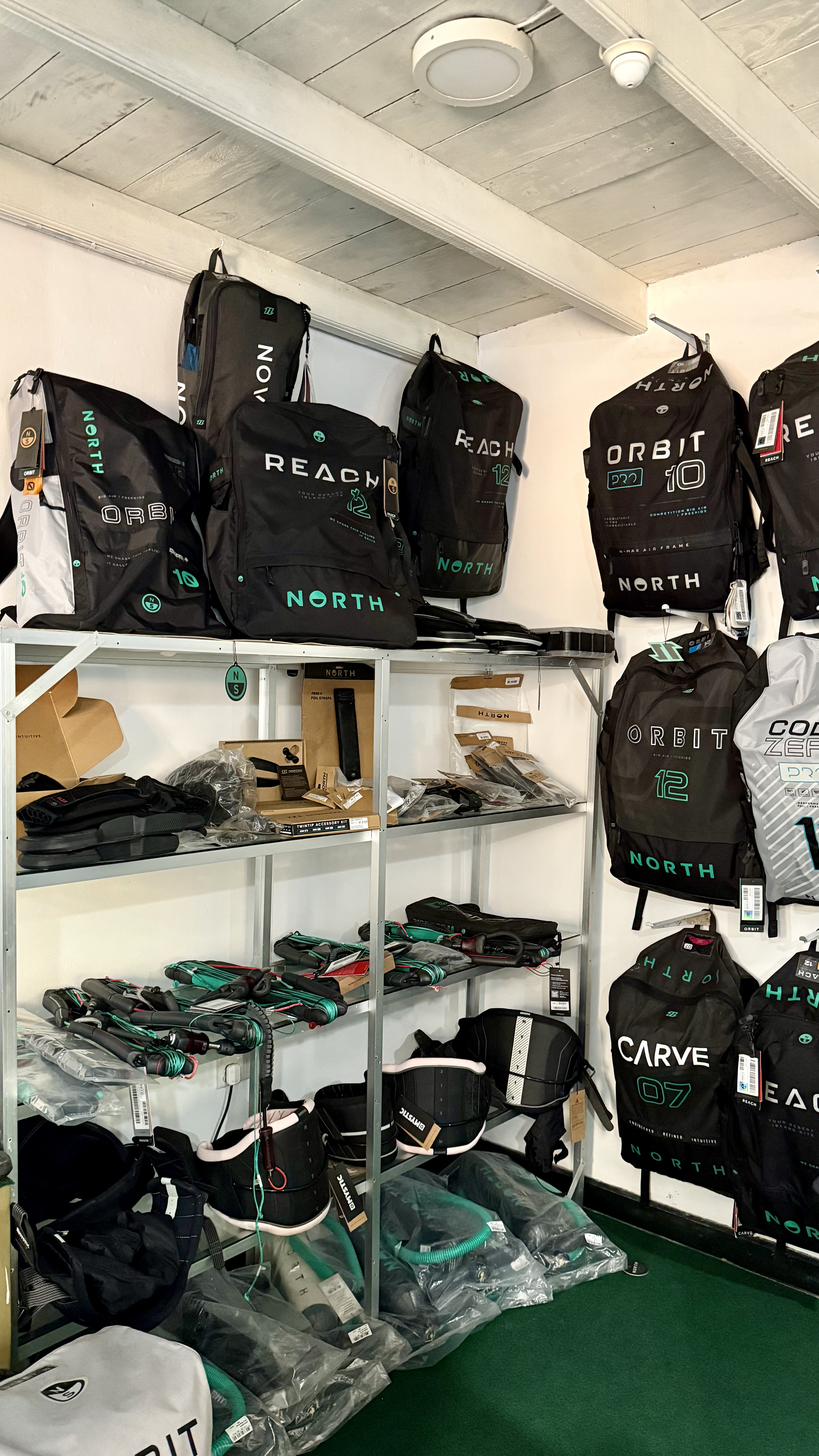 Kite shop with North gear and rider essentials at De Silva
